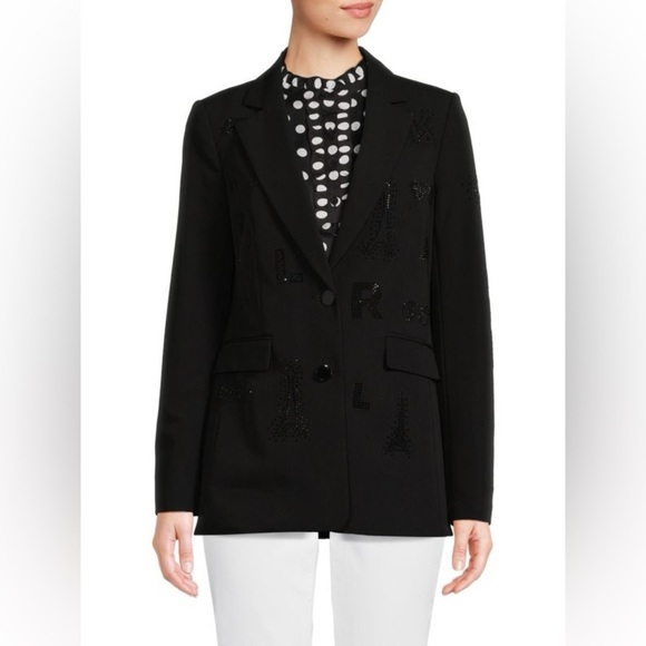 KARL LAGERFELD PARIS Hotfix Embellished Blazer black size 6 - Picture 1 of 13